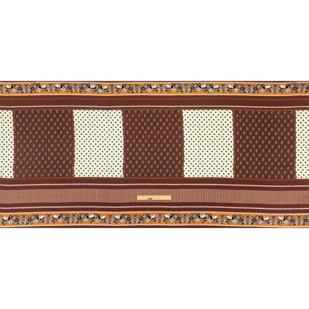 Polyester Crepe de Chine Panel - Brown, White and Orange Paisley Patchwork - Mood Exclusive Tidy Tapestry Full