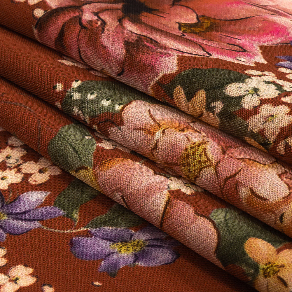 Polyester Twill Print - Clay Red and Pink Floral - Mood Exclusive Halcyon Days Folded