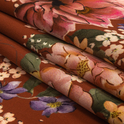 Polyester Twill Print - Clay Red and Pink Floral - Mood Exclusive Halcyon Days Folded