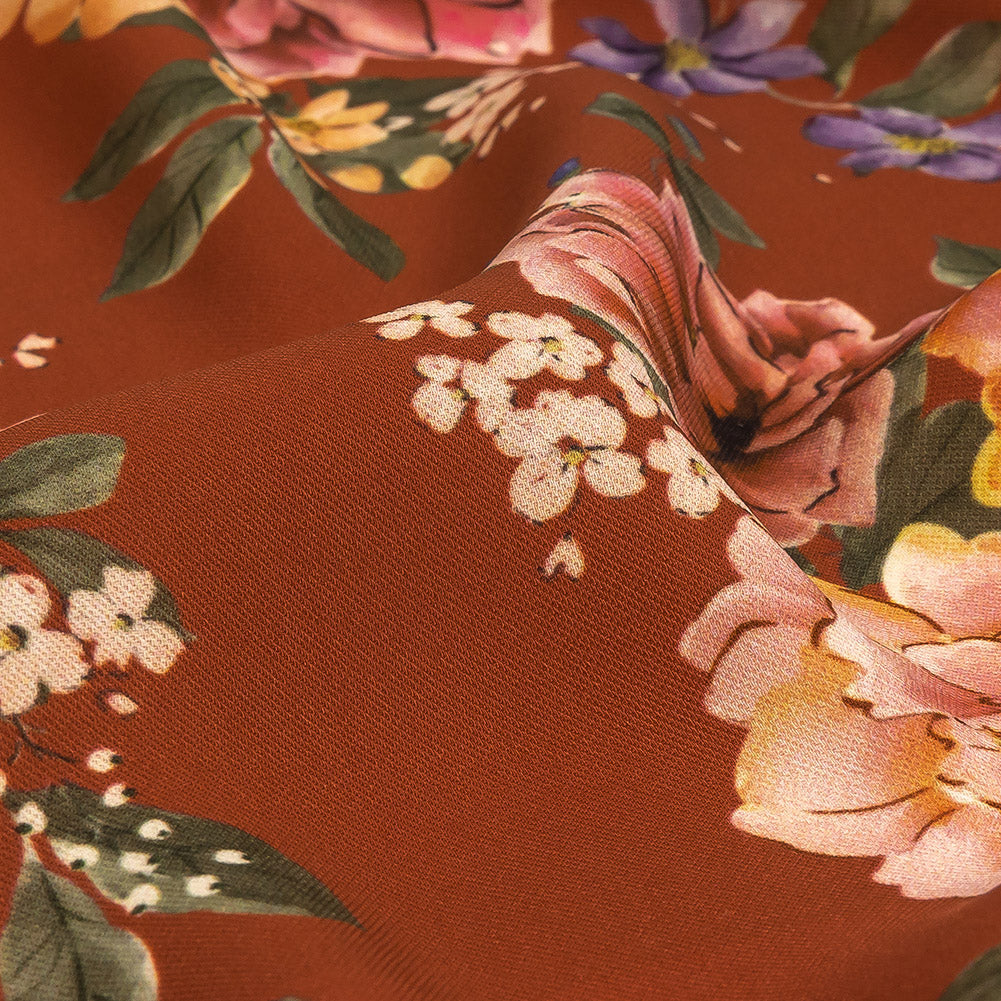 Polyester Twill Print - Clay Red and Pink Floral - Mood Exclusive Halcyon Days Detail
