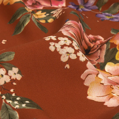 Polyester Twill Print - Clay Red and Pink Floral - Mood Exclusive Halcyon Days Detail
