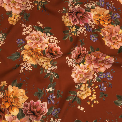 Polyester Twill Print - Clay Red and Pink Floral - Mood Exclusive Halcyon Days