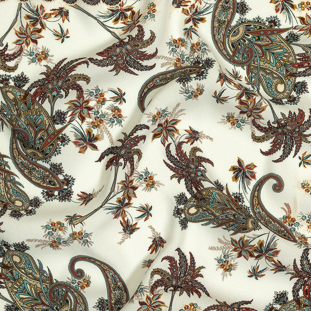 Sustainable Viscose Crepe Panel - Teal and Burgundy Paisley Decorative Squares - Mood Exclusive Destination Dubai