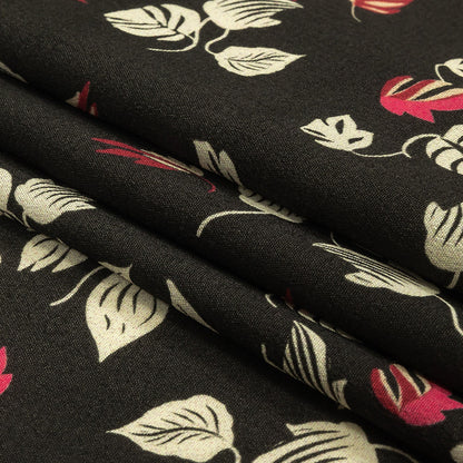 Viscose Crepe Print - Black, White and Pink Leaves - Mood Exclusive Lingering Leaves Folded