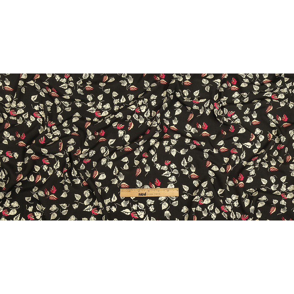 Viscose Crepe Print - Black, White and Pink Leaves - Mood Exclusive Lingering Leaves Full