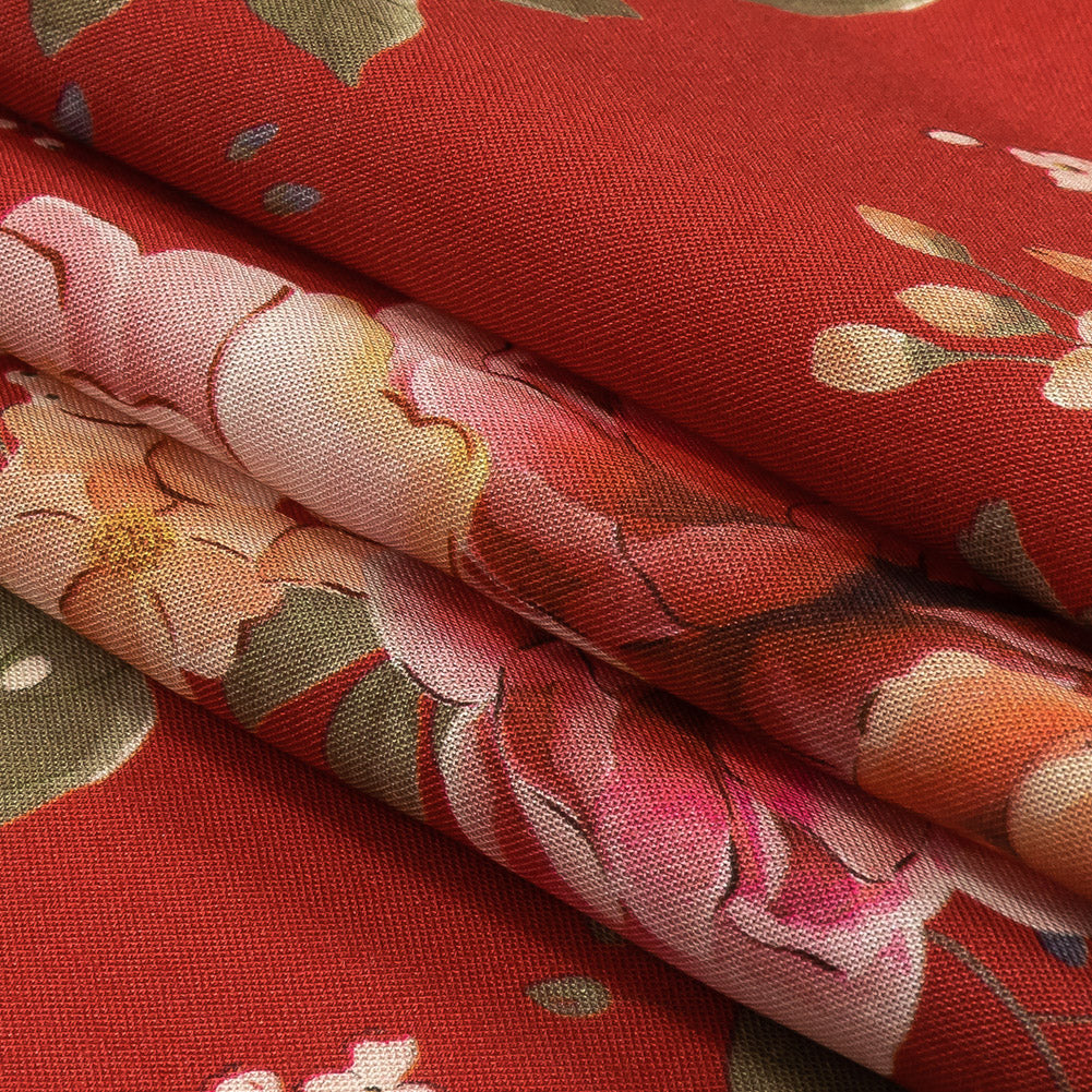 Tencel Woven Print - Red, Pink and Peach Floral - Mood Exclusive Halcyon Days Detail