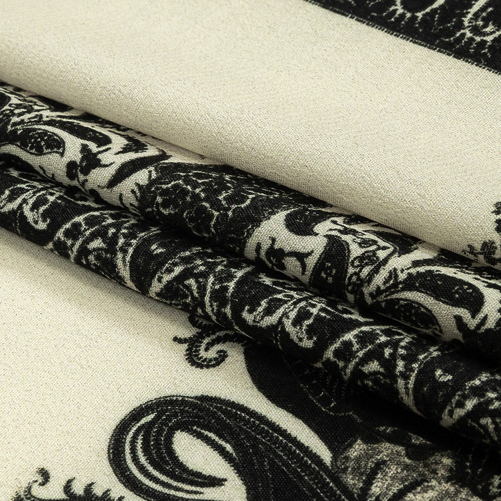 Viscose Crepe Print - Black and Cream Paisley Patches - Mood Exclusive Speak and Enter Folded