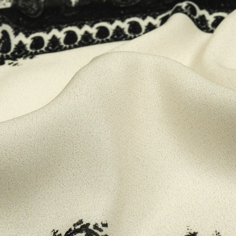 Viscose Crepe Print - Black and Cream Paisley Patches - Mood Exclusive Speak and Enter Detail
