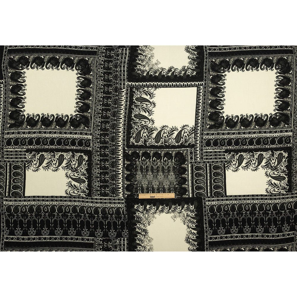Viscose Crepe Print - Black and Cream Paisley Patches - Mood Exclusive Speak and Enter Full