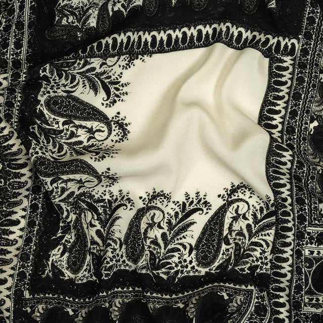 Viscose Crepe Print - Black and Cream Paisley Patches - Mood Exclusive Speak and Enter