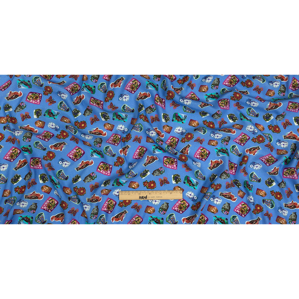 Sustainable Viscose Woven Print - Ultramarine Blue Floral Stickers - Mood Exclusive Sticking Power Full