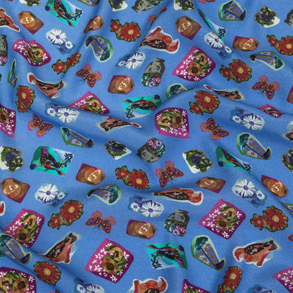 Sustainable Viscose Woven Print - Ultramarine Blue Floral Stickers - Mood Exclusive Sticking Power