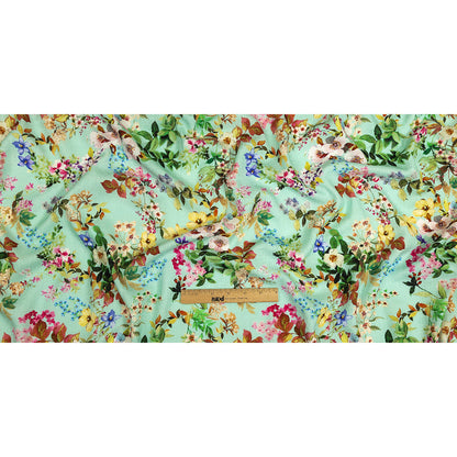 Slubbed Polyester Gauze - Aqua and Rainbow Floral - Mood Exclusive Mallorcan Morning Print Full