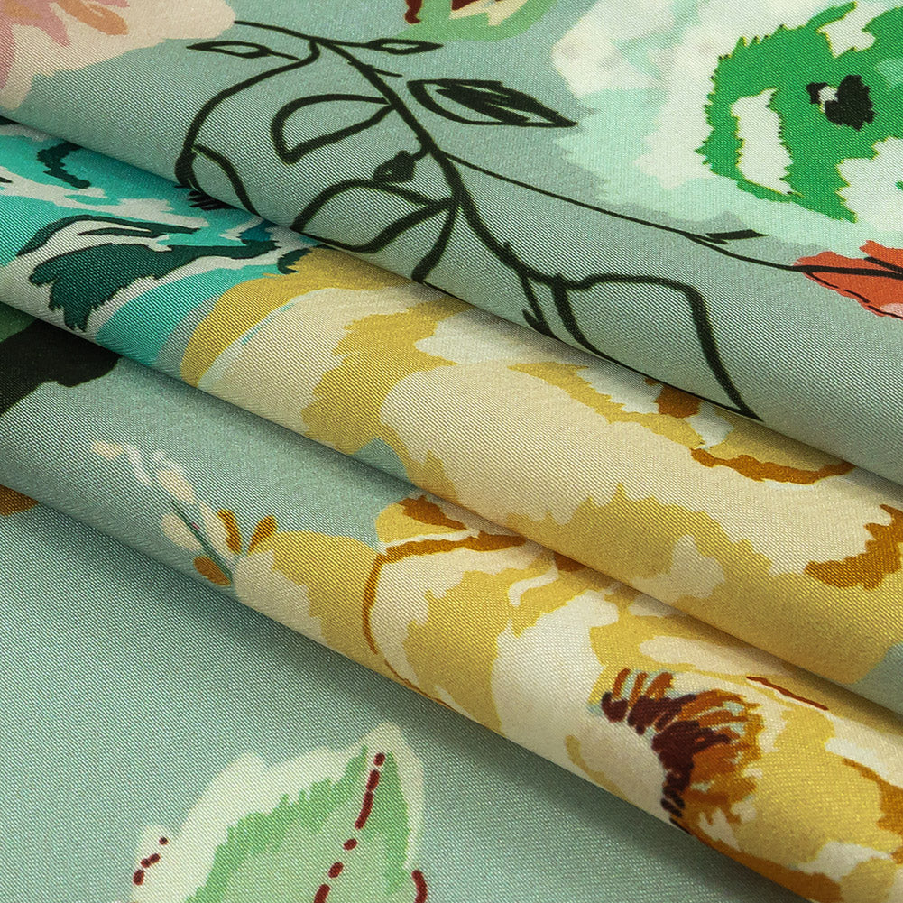 Polyester Charmeuse Print - Mint, Red and Yellow Floral - Mood Exclusive Going Electric Folded
