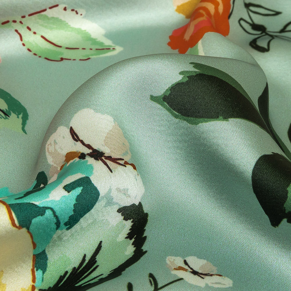 Polyester Charmeuse Print - Mint, Red and Yellow Floral - Mood Exclusive Going Electric Detail