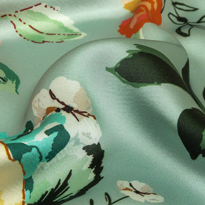Polyester Charmeuse Print - Mint, Red and Yellow Floral - Mood Exclusive Going Electric Detail
