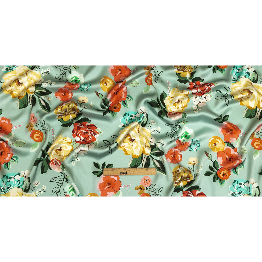 Polyester Charmeuse Print - Mint, Red and Yellow Floral - Mood Exclusive Going Electric Full