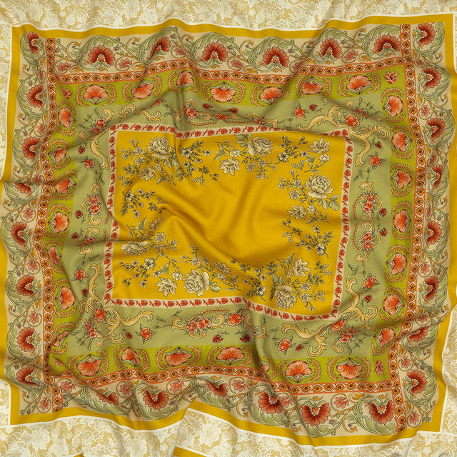 Cotton and Viscose Twill Panel - Yellow and Green Floral Squares - Mood Exclusive Palace of Illusions