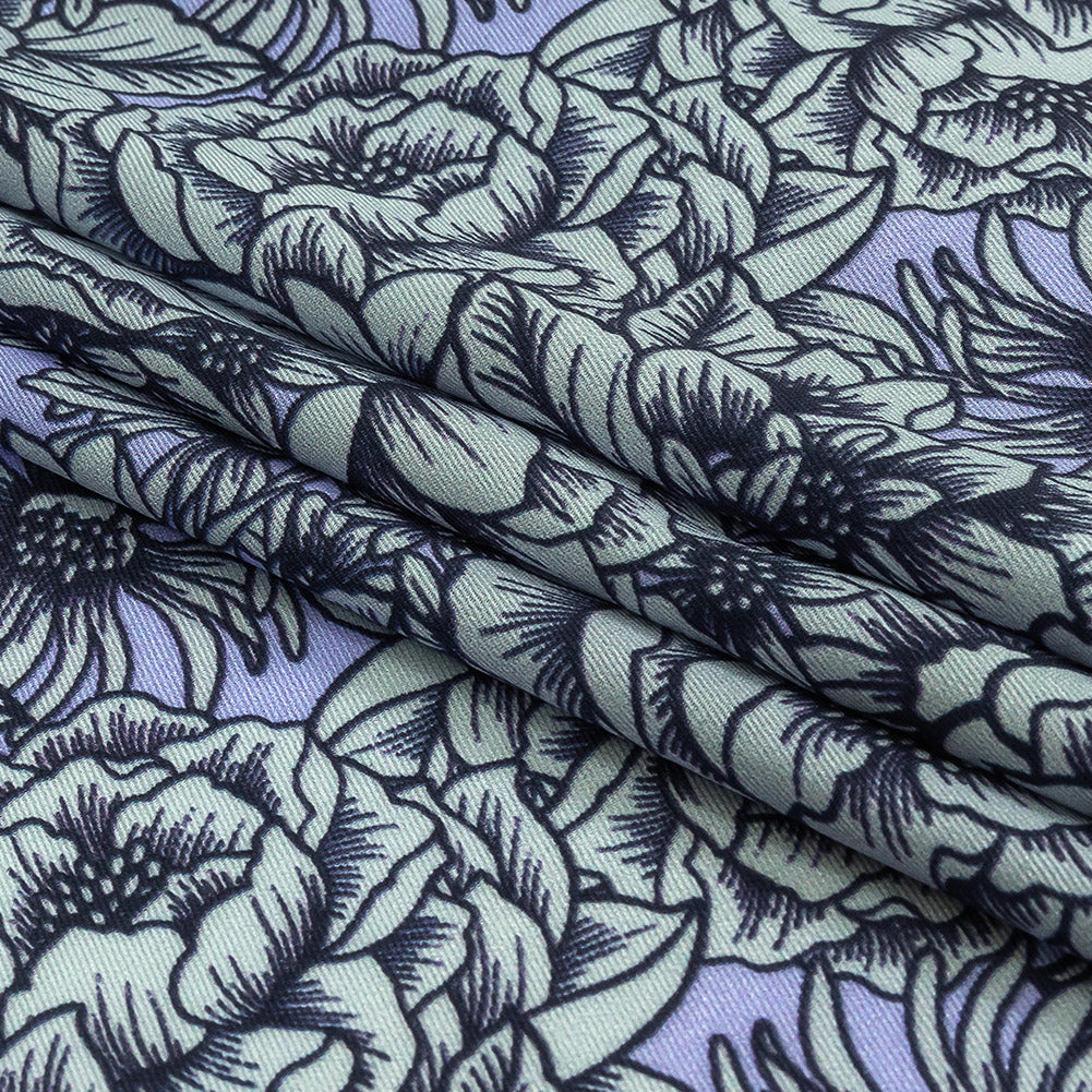 Polyester Twill Print - Pale Blue Florals - Mood Exclusive Calming Quest Folded