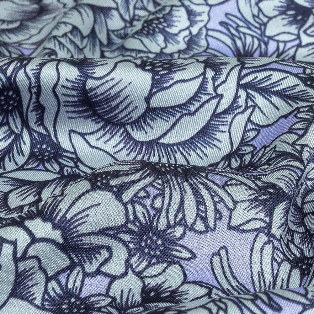 Polyester Twill Print - Pale Blue Florals - Mood Exclusive Calming Quest Detail