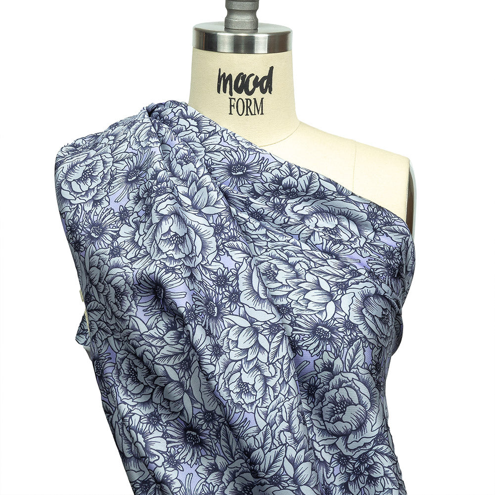 Polyester Twill Print - Pale Blue Florals - Mood Exclusive Calming Quest Drape