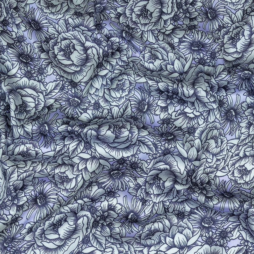 Polyester Twill Print - Pale Blue Florals - Mood Exclusive Calming Quest