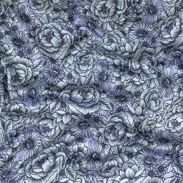 Polyester Twill Print - Pale Blue Florals - Mood Exclusive Calming Quest