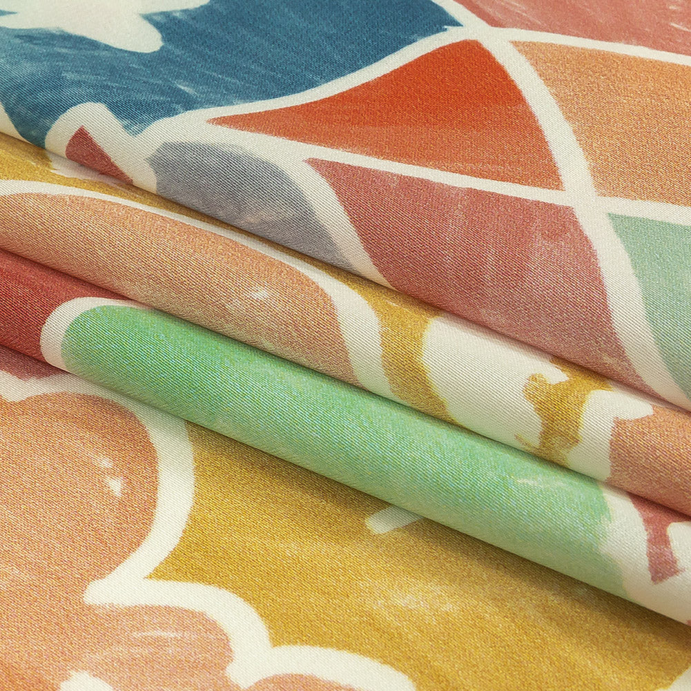 Polyester Charmeuse Print - Pink, Blue and Yellow Abstract - Mood Exclusive Gaudi's Gaze Folded