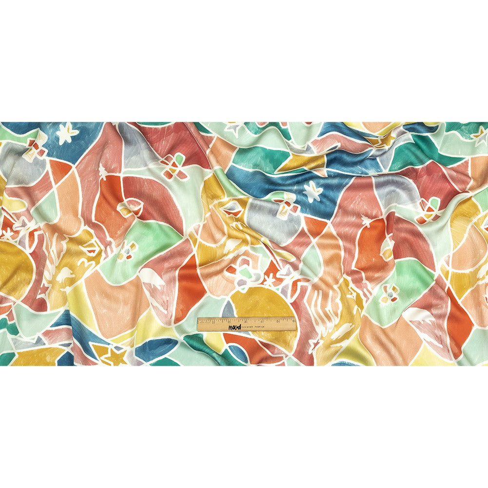 Polyester Charmeuse Print - Pink, Blue and Yellow Abstract - Mood Exclusive Gaudi's Gaze Full