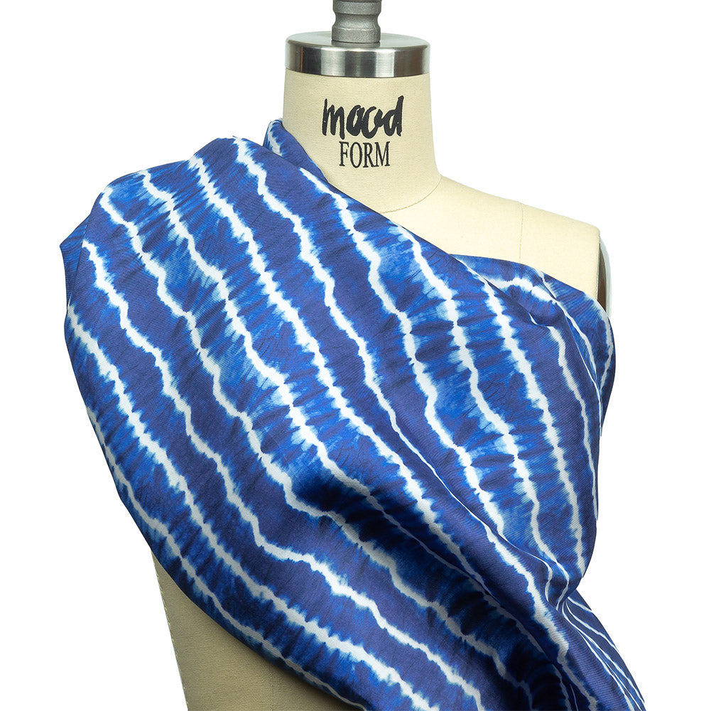 Viscose Twill Print - Blue and White Tie Dye - Mood Exclusive Making Waves Drape
