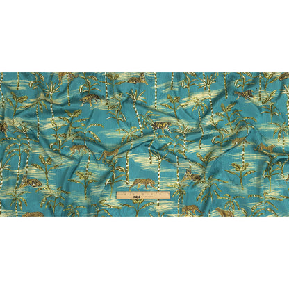 Crinkled Leafy Polyester Jacquard Print - Blue and Green Savannah Cats - Mood Exclusive Cerrado Full