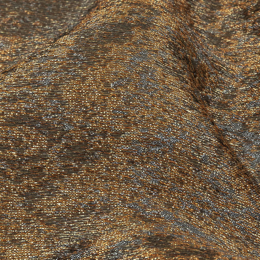 Pegasus Gold, Copper and Gunmetal Mottled Luxury Brocade - Detail