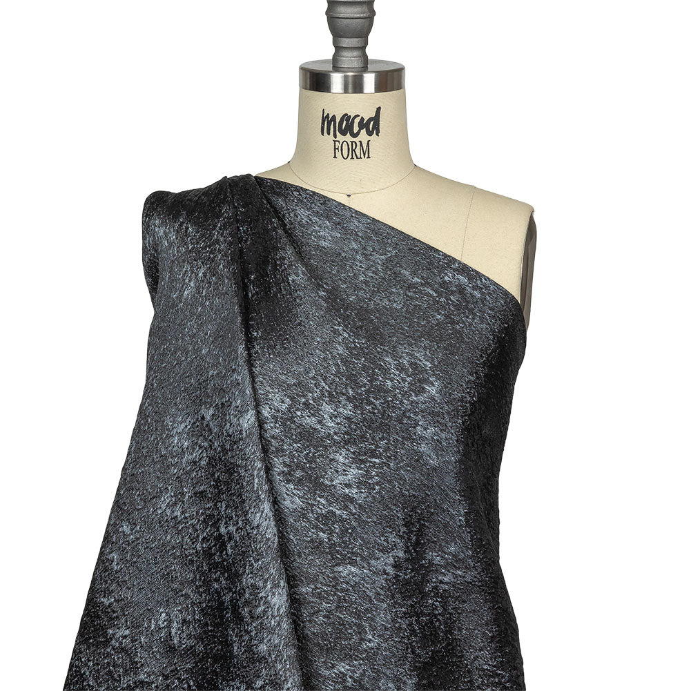 Pegasus Black and Slate Mottled Luxury Brocade - Drape