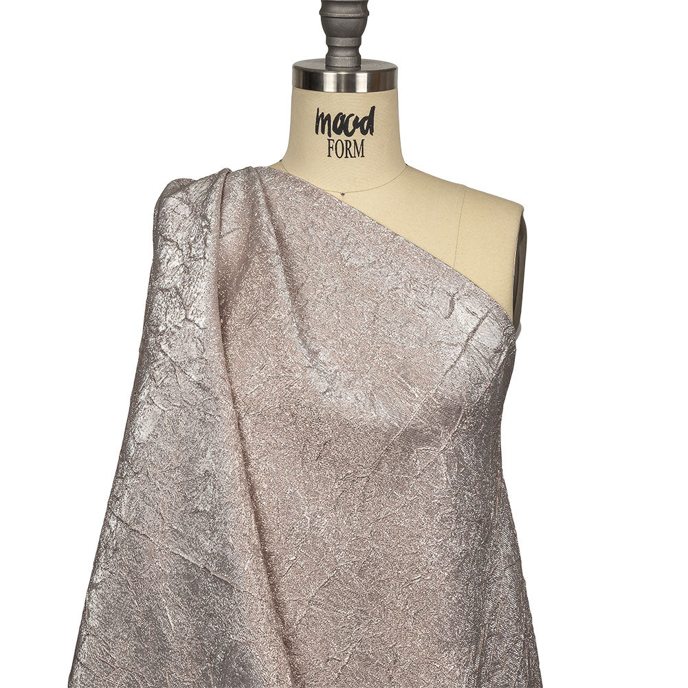 Astrolabe Metallic Silver and Rose Gold Crinkled Luxury Brocade with White Backing - Drape
