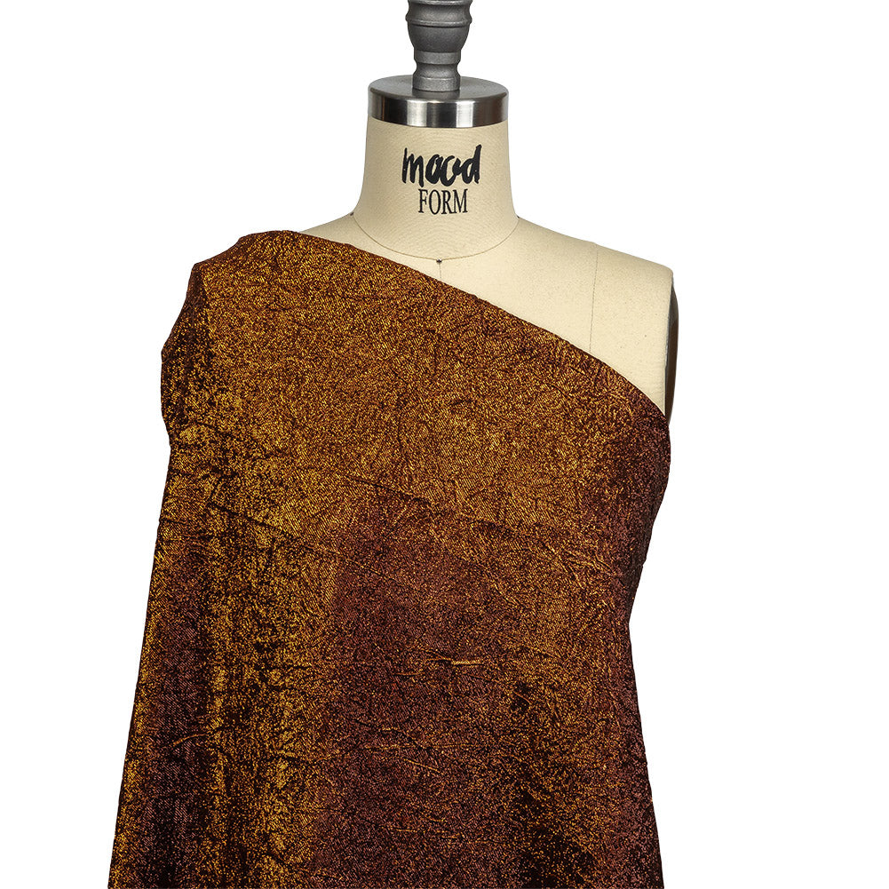 Astrolabe Metallic Copper Crinkled Luxury Brocade with Black Backing - Drape