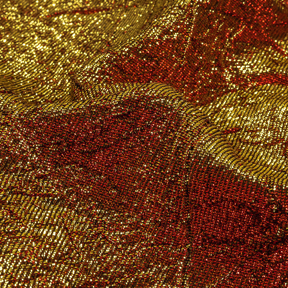 Astrolabe Metallic Candy Apple Red and Gold Crinkled Luxury Brocade with Black Backing - Detail