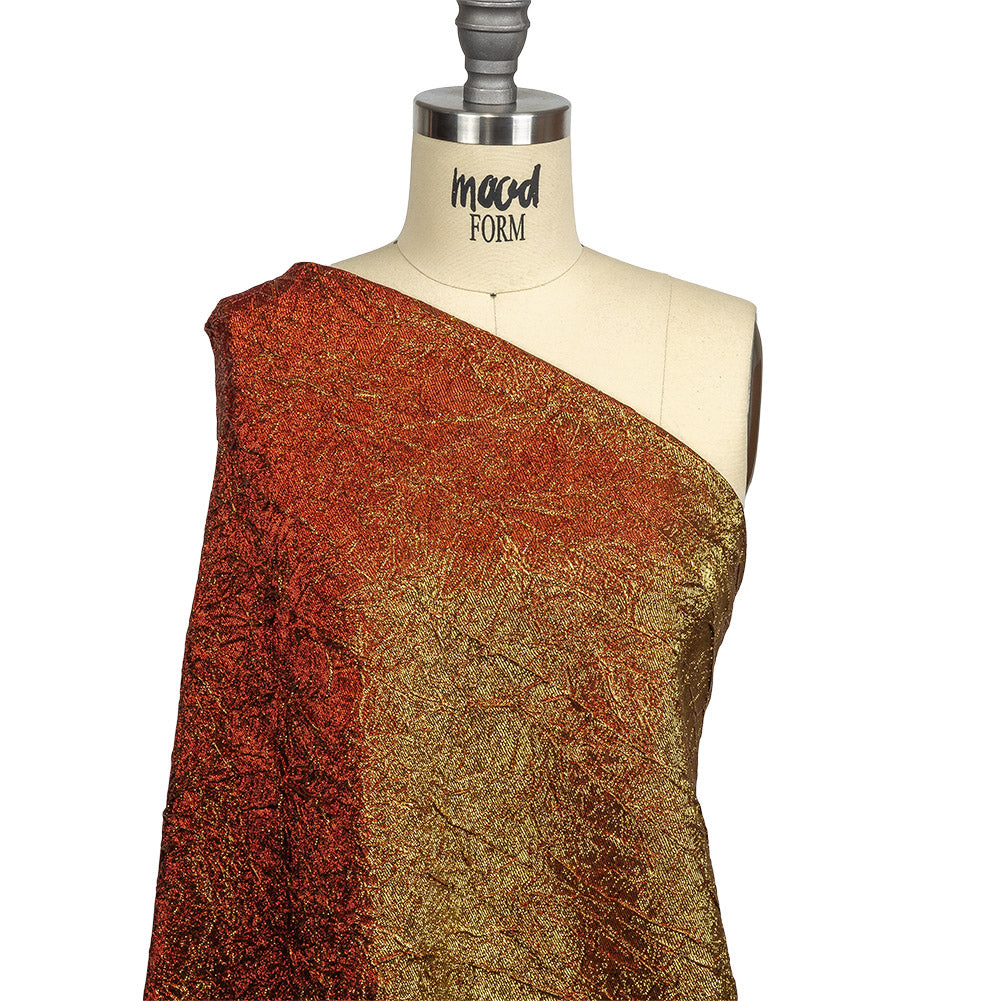 Astrolabe Metallic Candy Apple Red and Gold Crinkled Luxury Brocade with Black Backing - Drape