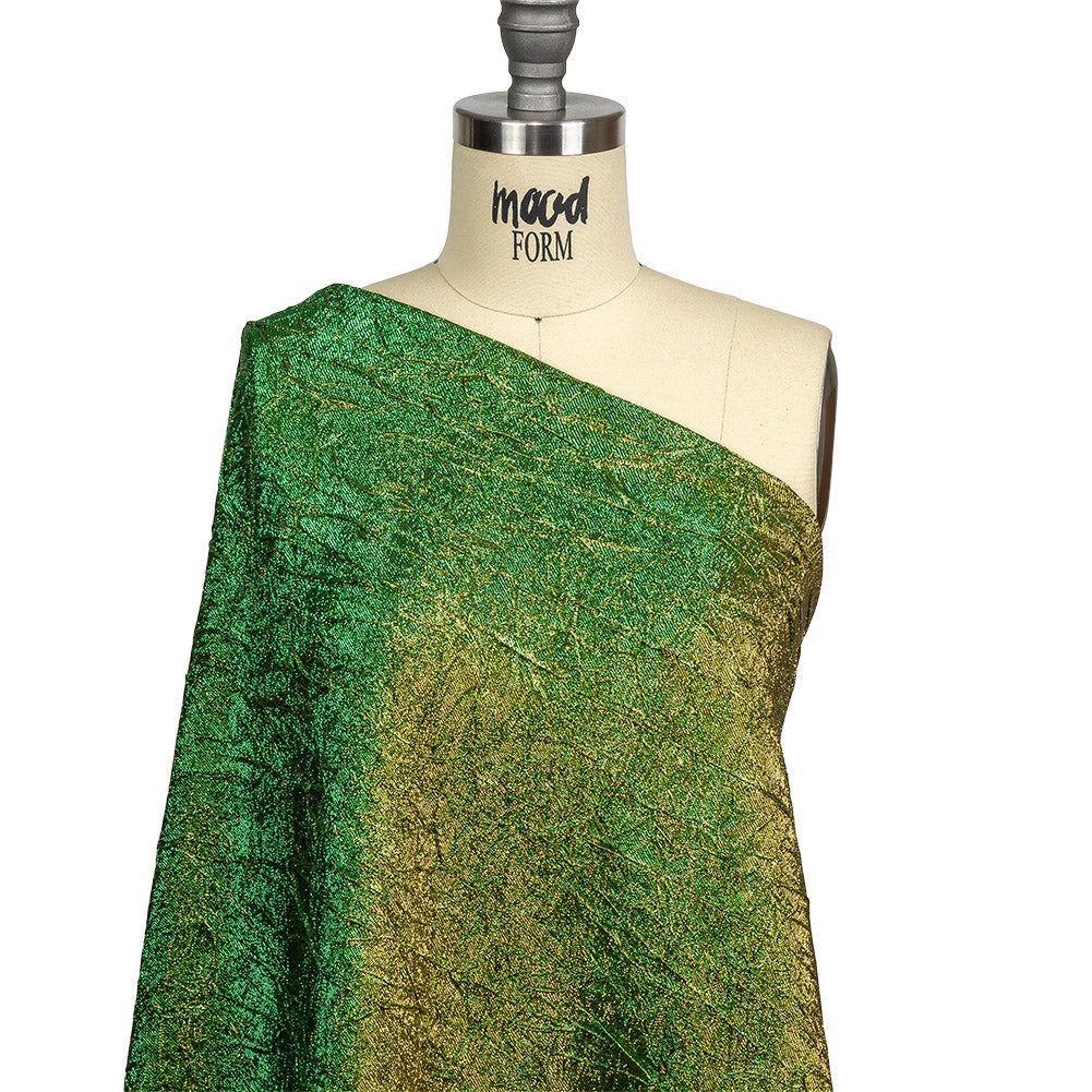 Astrolabe Metallic Lemon and Kelly Crinkled Luxury Brocade with Black Backing - Drape