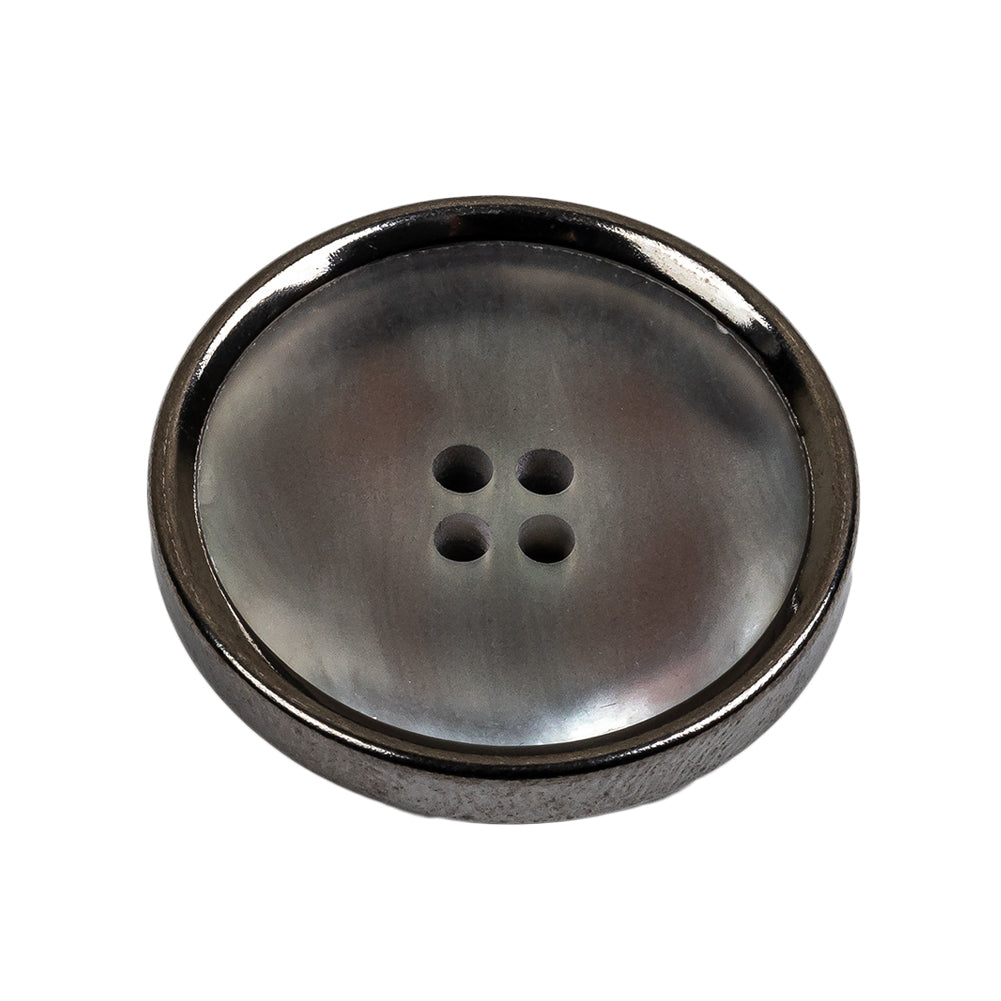 Italian Iridescent Gray 4 Hole Button with Gunmetal Rim - 44L/28mm Folded