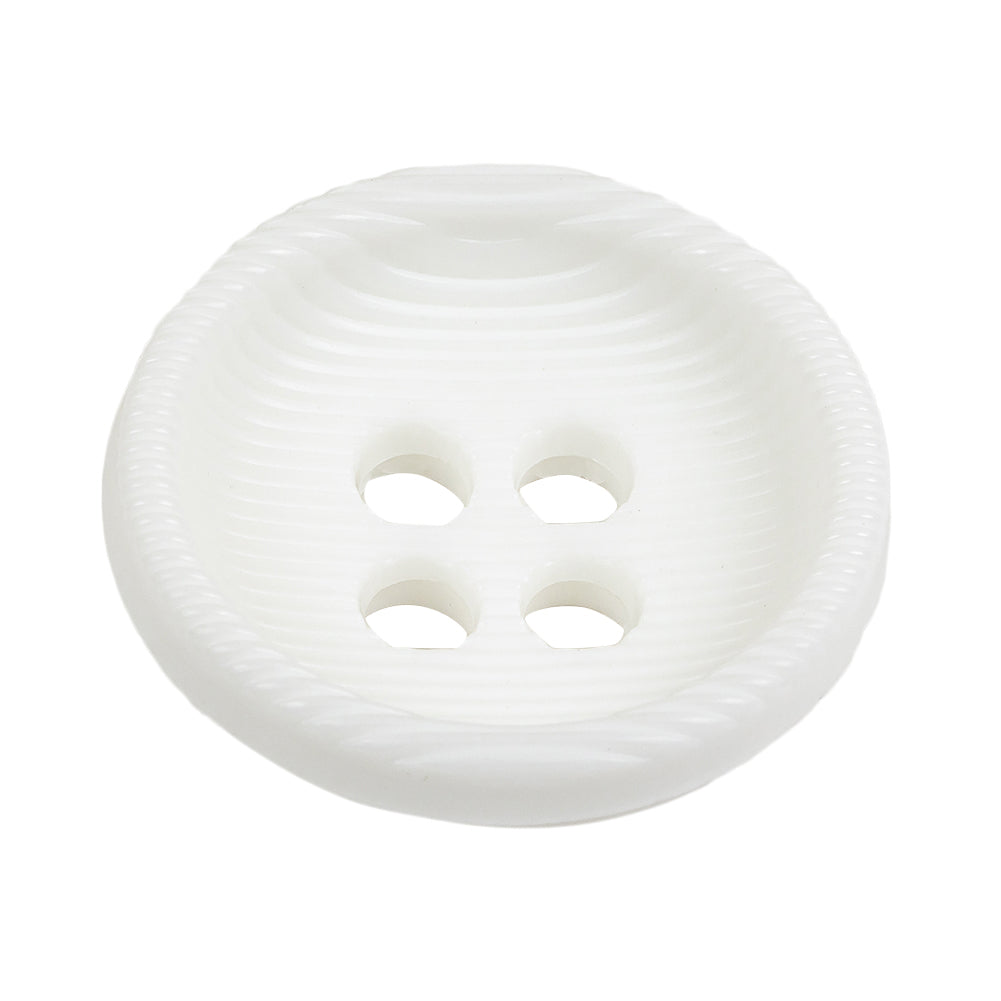 White Bowl Shaped Ribbed Plastic 4 Hole Button - 54L/34mm Folded