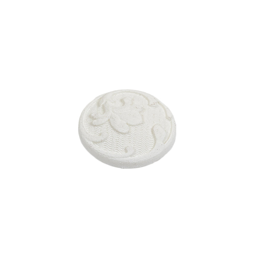 White Floral Embossed Shank Back Plastic Button - 24L/15mm Folded