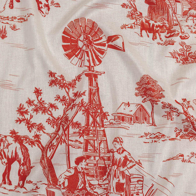 Cotton Voile - Cherry Tomato and White Classic Toile de Jouy