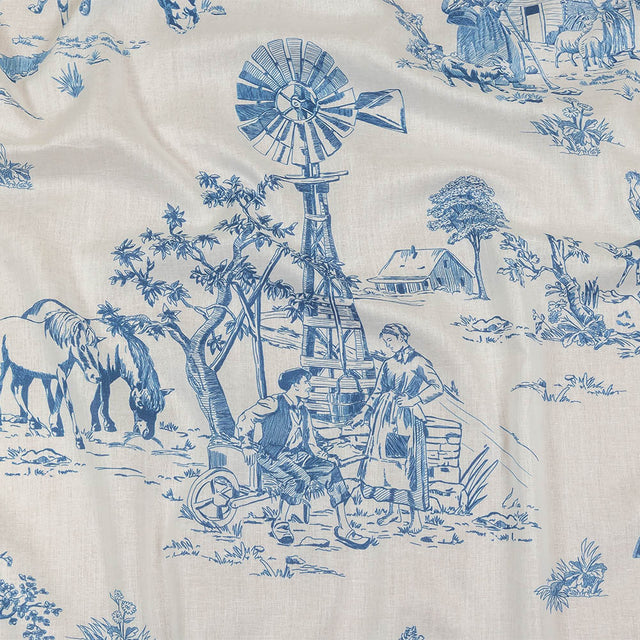 Cotton Voile - Cobalt and White Class Toile de Jouy