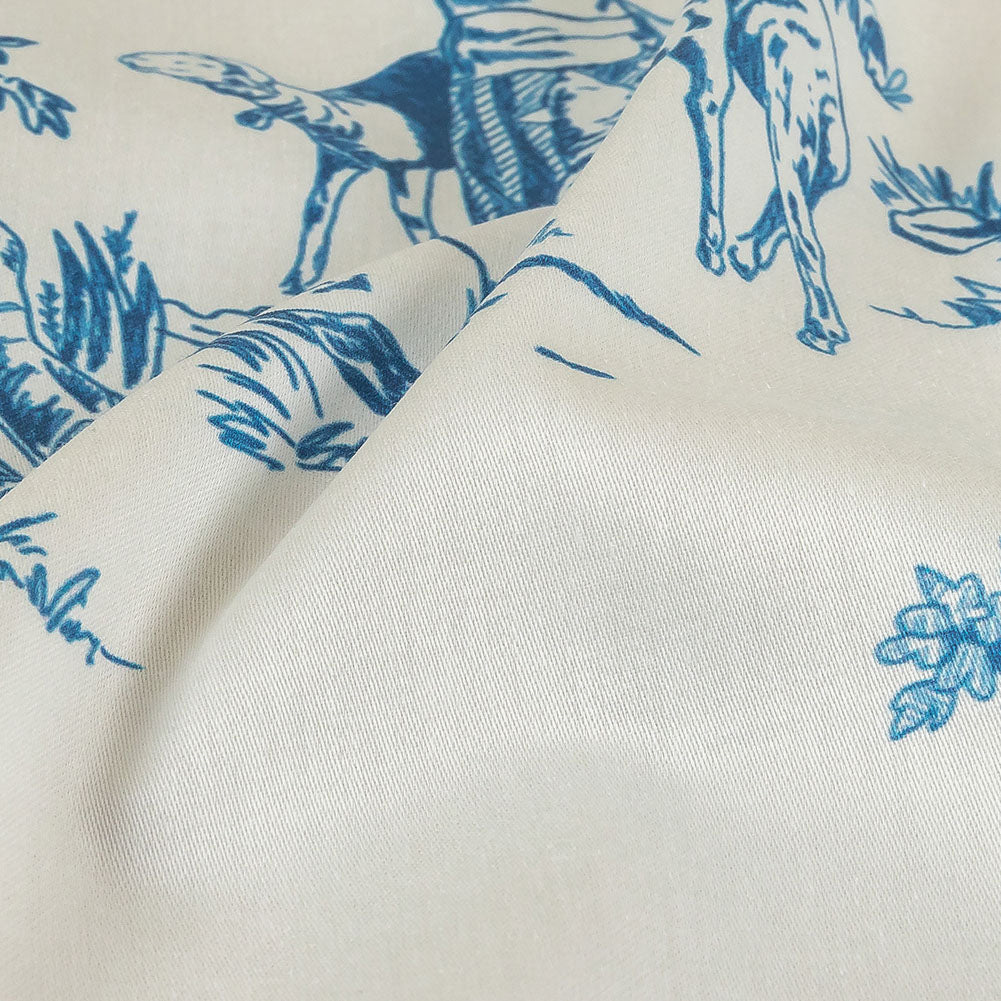 Cobalt and White Classic Toile de Jouy Mercerized Organic Egyptian Cotton Shirting - Detail