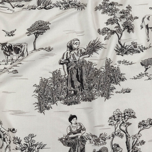 Black and White Classic Toile de Jouy Viscose Batiste