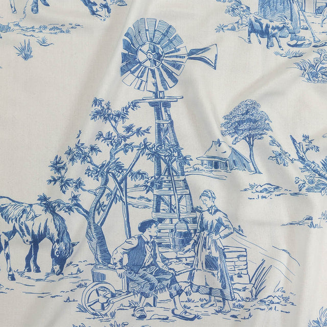 Cobalt and White Classic Toile de Jouy Viscose Batiste