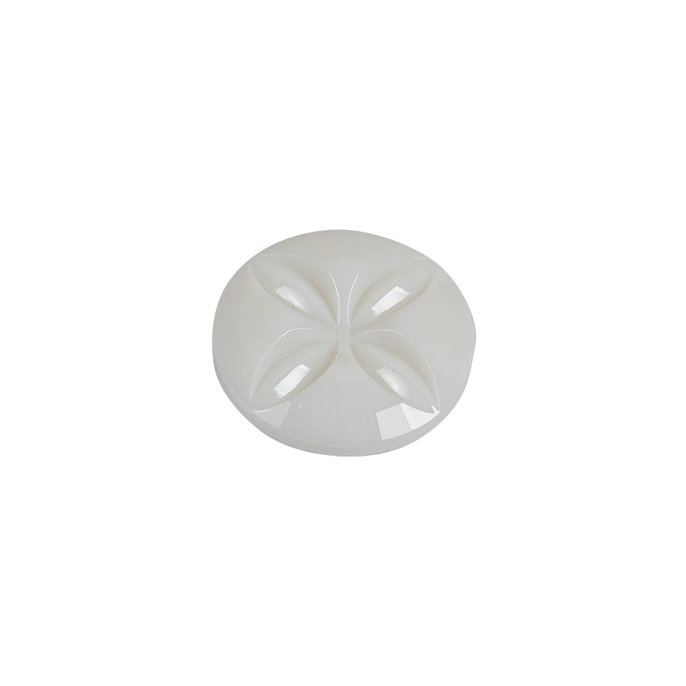 Italian White Floral Etched Shank Back Button - 24L/15mm Folded