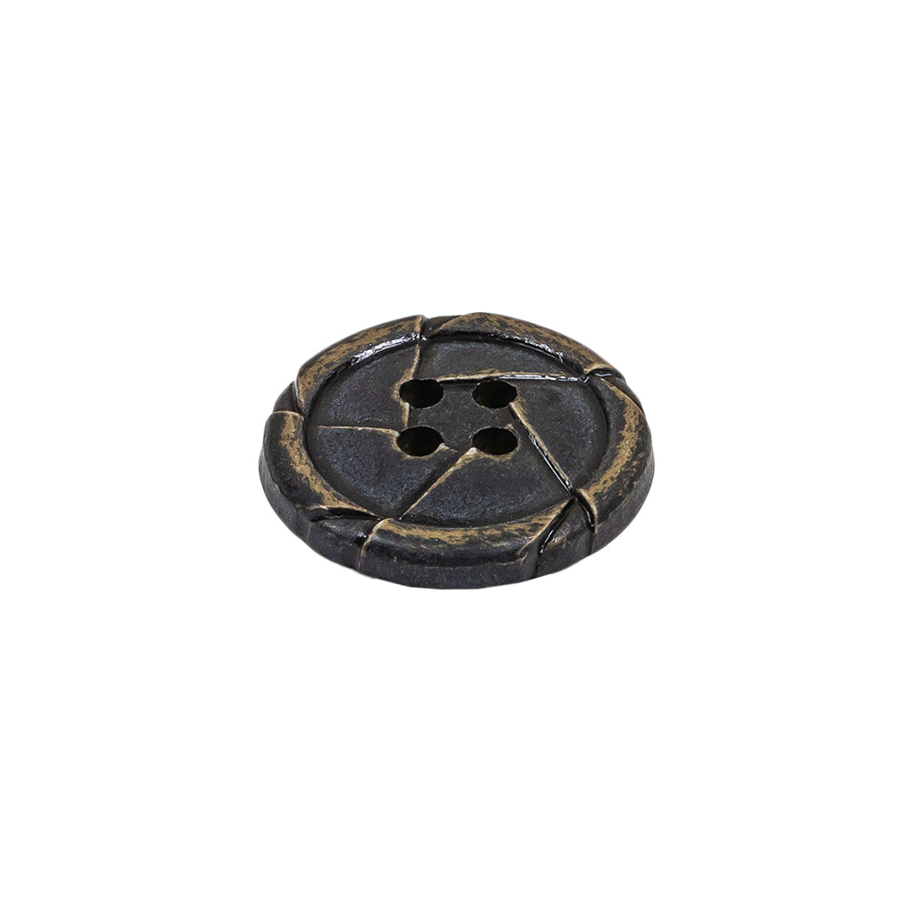 Antique Black Knotted Leather-Look 4-Hole Plastic Button - 32L/20mm Folded