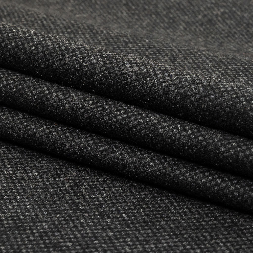 Obsidian and Gull Basketweave Blended Cashmere Coating Folded