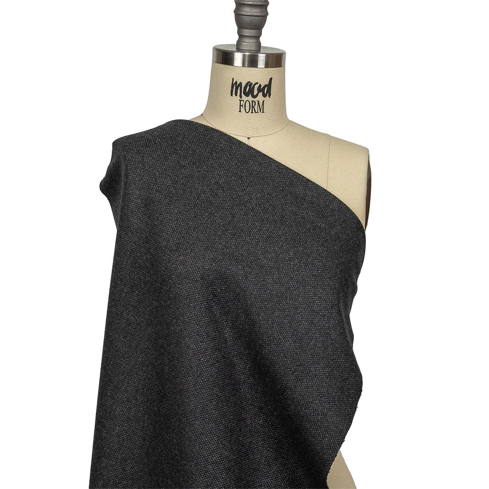 Obsidian and Gull Basketweave Blended Cashmere Coating Drape